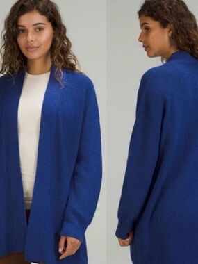 Lululemon Merino Wool-Blend Ribbed Long Wrap Sweater Heathered Psychic Blue Sz 6